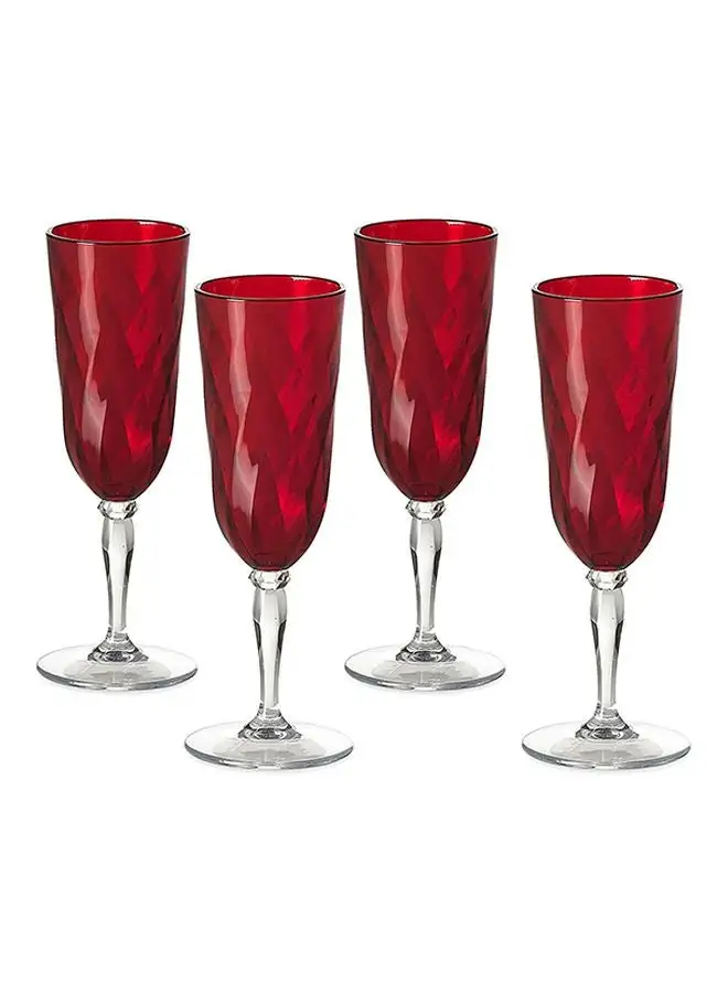 OMADA 4-Piece Diamond Glass Champagne Flutes Set Red/Clear 7x7x19cm