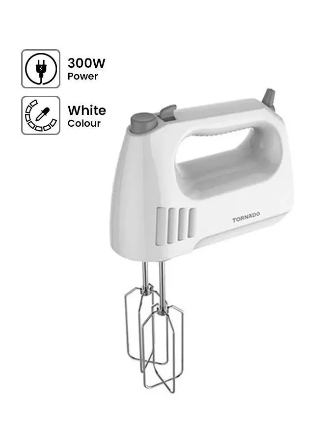 TORNADO Hand Mixer, 4 Speeds, Turbo Speed 300 W HM-300T White