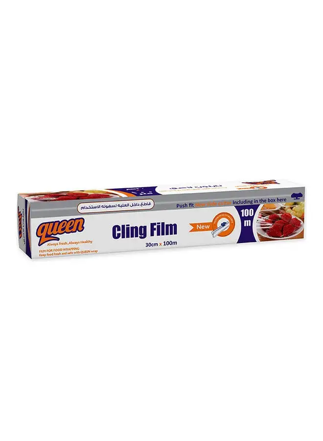 Queen On Roll With Cutter Food Cling Film Clear 30 cm x 100meter
