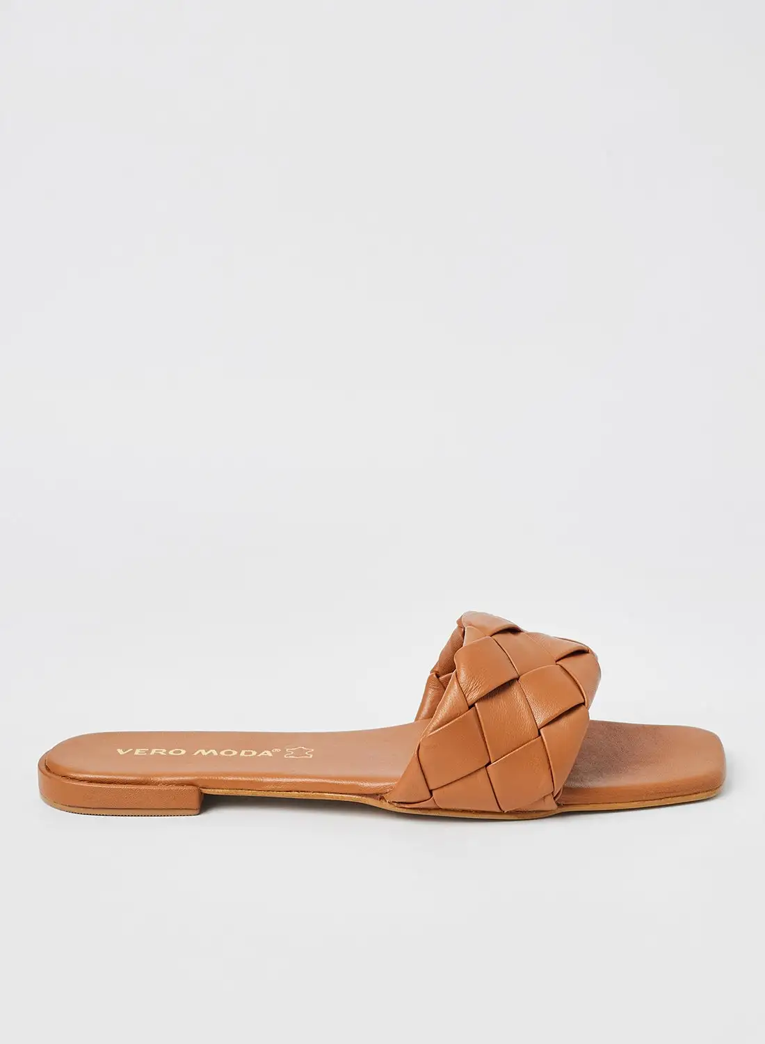 VERO MODA Leather Flat Sandals Brown