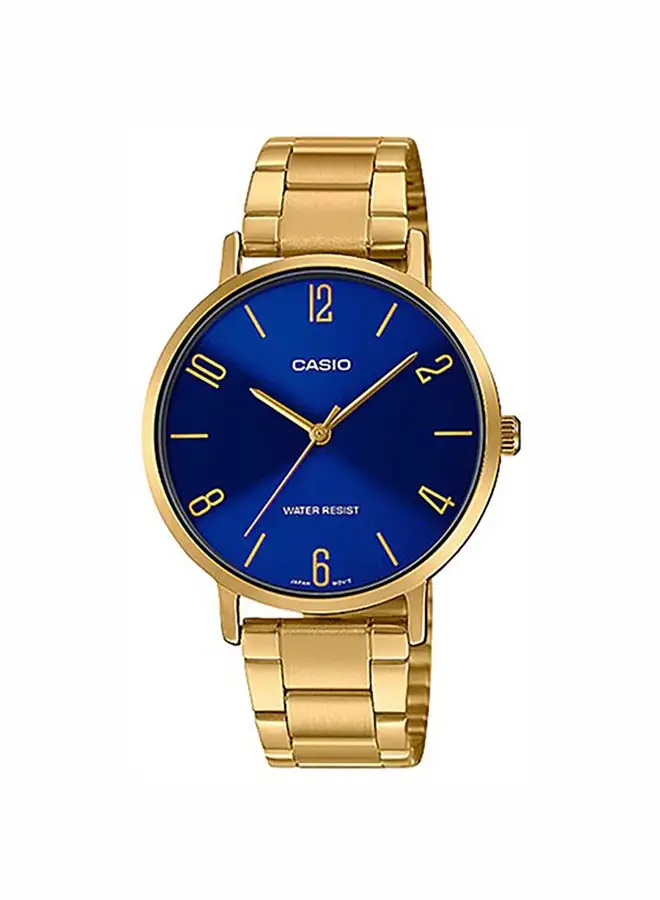 CASIO Women's Stainless Steel Analog Quartz Wrist Watch LTP-VT01G-2BUDF Navy/Gold - 40 mm - Gold