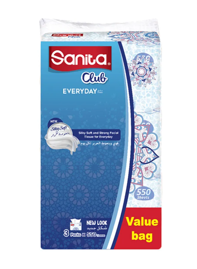 Sanita Sanita Club 550 sheet Soft Facial Tissues Set of 3 White