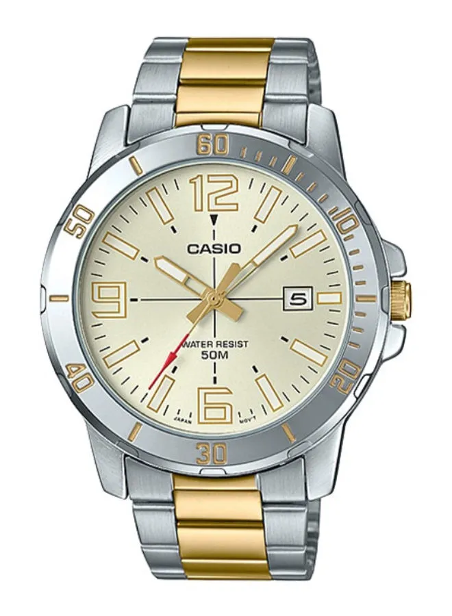 CASIO Men's Stainless Steel Analog Watch MTP-VD01SG-9BVUDF - 45 mm - Silver/Gold