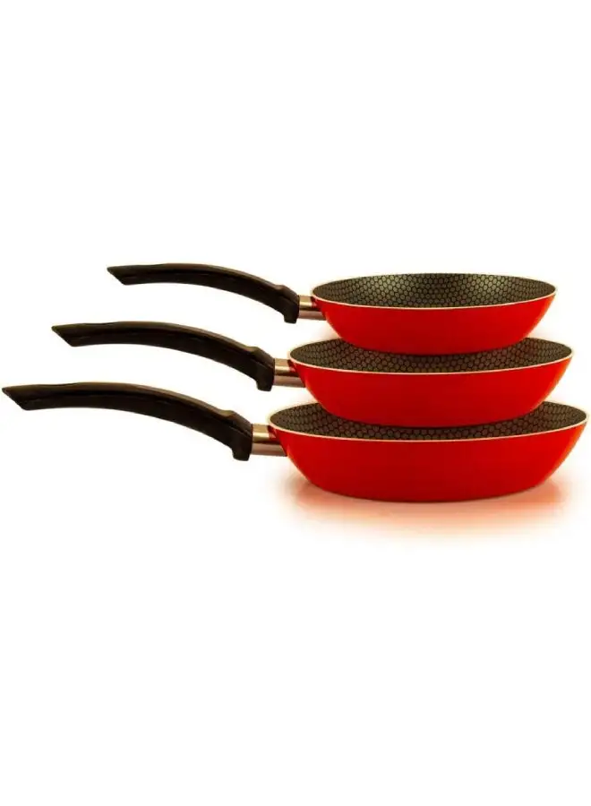 TRUEVAL 3 Pcs Frying Pan Set Red 16-20-24cm