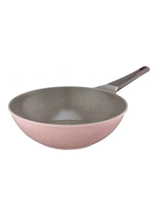 Neoflam Mitra Granite Wok Frying Pan With Lid Pink 26cm 