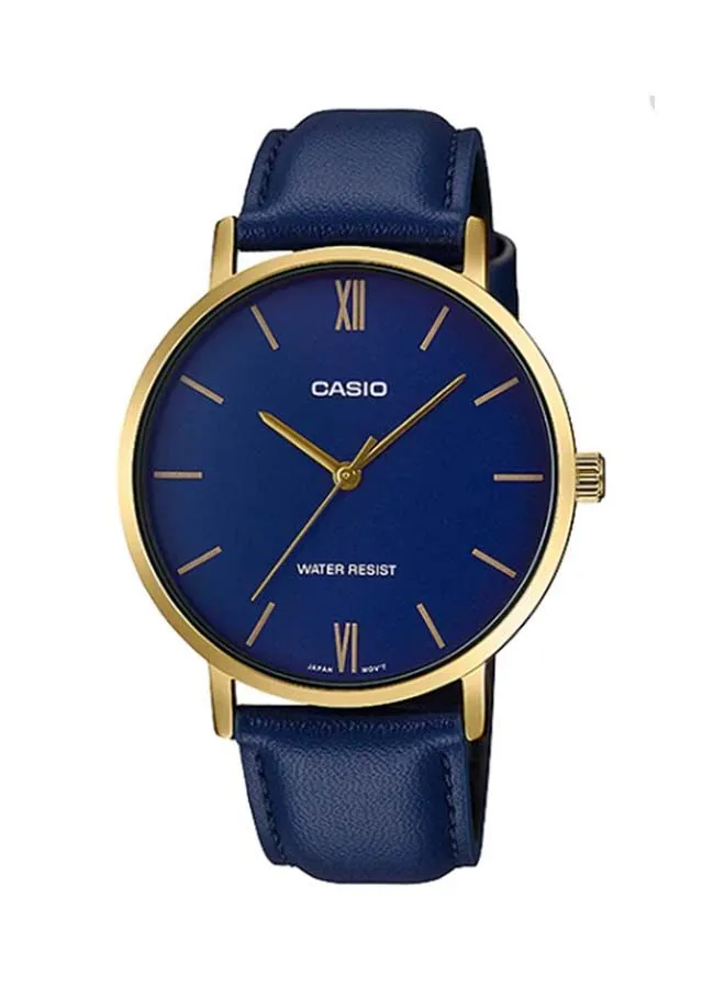 CASIO Men's Dress Leather Analog Wrist Watch MTP-VT01GL-2BUDF - 33 mm - Blue