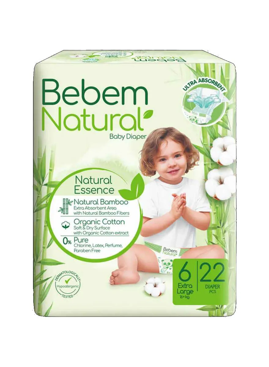 Bebem 22-Piece Natural Extra Large Baby Diaper Size 6, 16+ Kg 