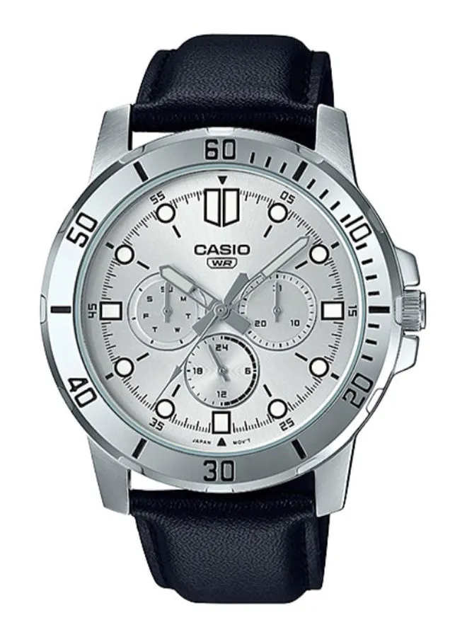 CASIO Men's Leather Round Shape Analog Watch MTP-VD300L-7EUDF - 45 mm - Black