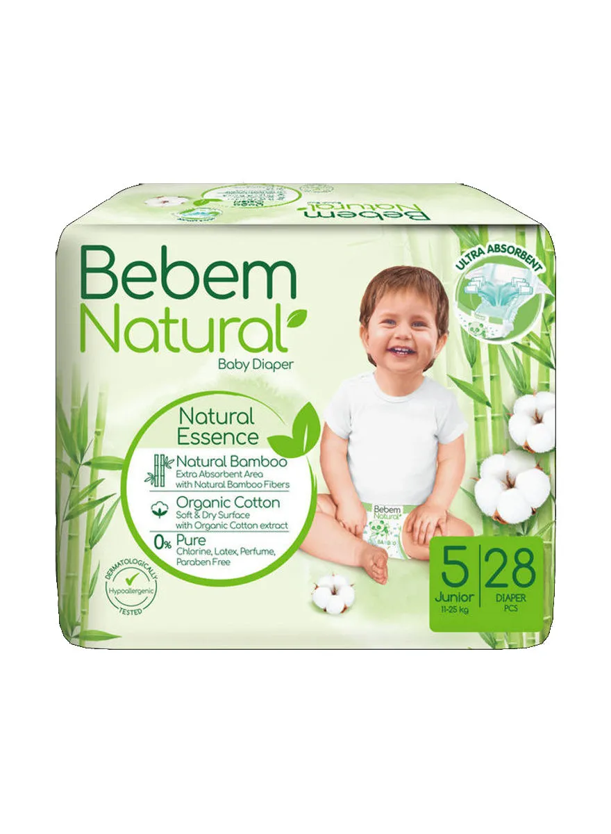 Bebem 28-Piece Junior Natural Baby Diaper Size 5, 11-25 Kg 