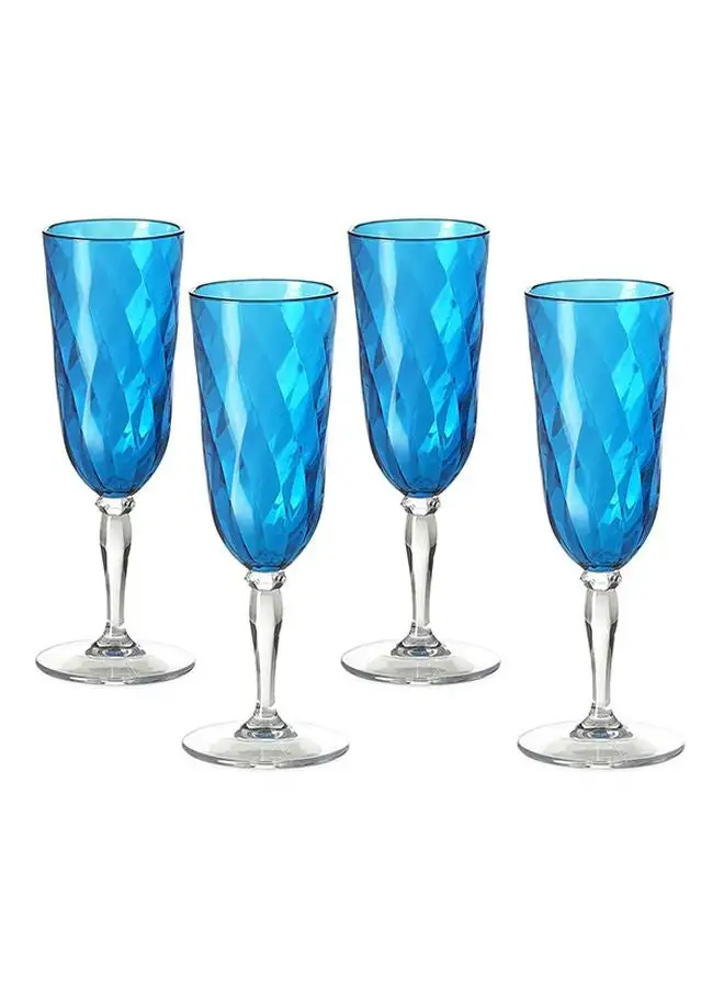 OMADA 4-Piece Diamond Glass Champagne Flutes Set Turquoise/Clear 7x7x19cm