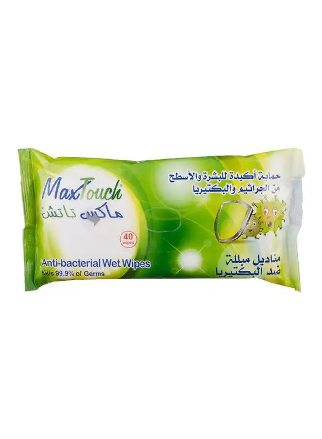 Max Touch Anti-Bacterial Wet Wipes 40 Wipes White