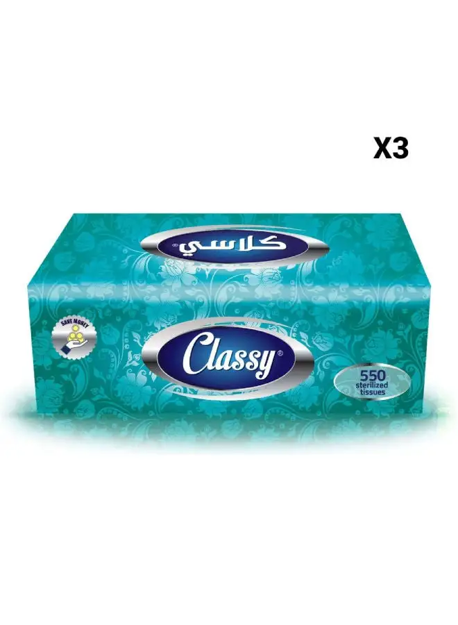 CLASSY Facial Tissues - 550 Tissues White Pack of 3 White