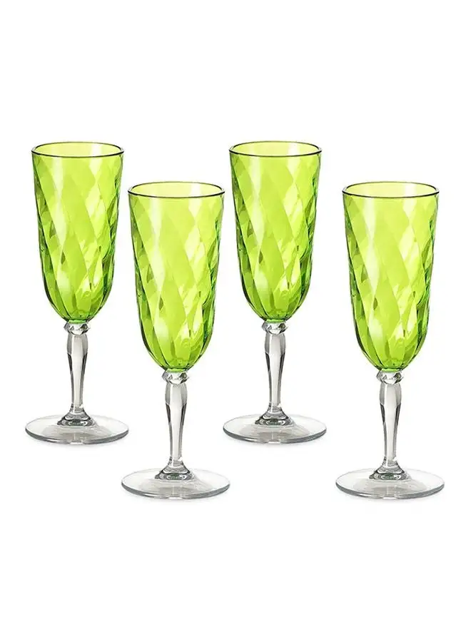 OMADA 4-Piece Diamond Glass Champagne Flutes Set Green/Clear 7x7x19cm