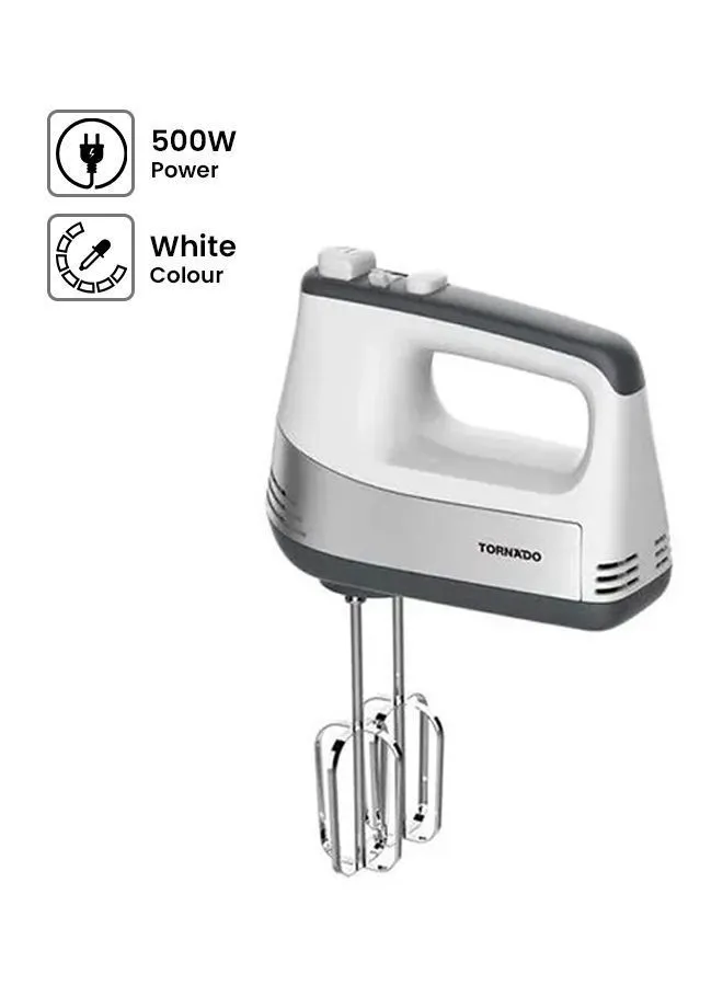 TORNADO Hand Mixer, 5 Speeds, Turbo Speed 500 W HM-500T White