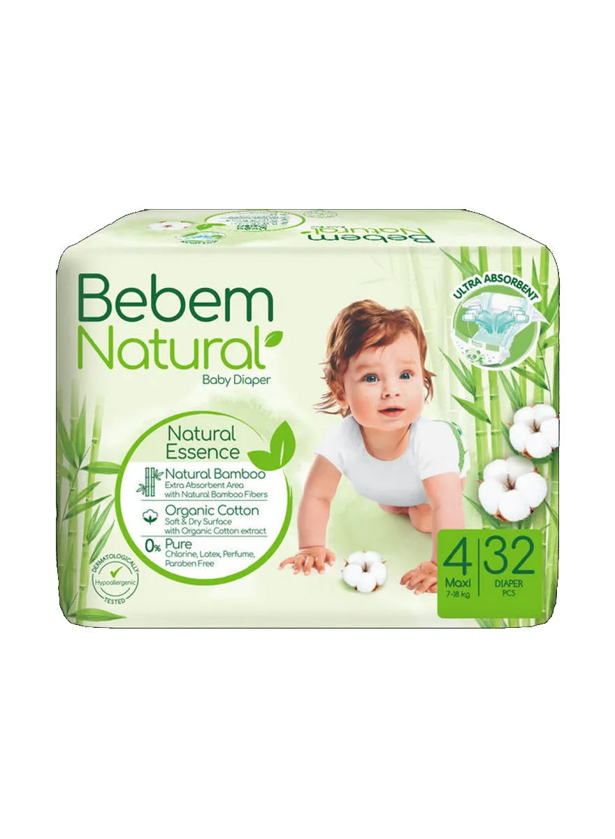 Bebem 32-Piece Maxi Natural Baby Diaper Size 4, 7-18 Kg