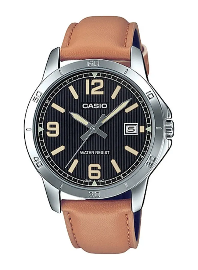 CASIO Men's Leather Round Shape Analog Watch MTP-V004L-1B2UDF - 42 mm - Brown 