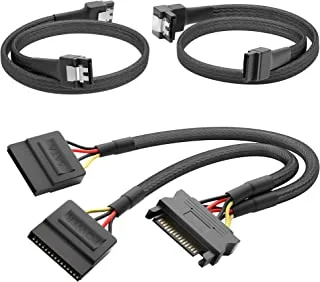 KabelDirekt 819 0.6m 30cm 15-pin SATA to 2 x power cable + 60cm 7-pin 3 data 6 Gbit/s 90 ° angled black