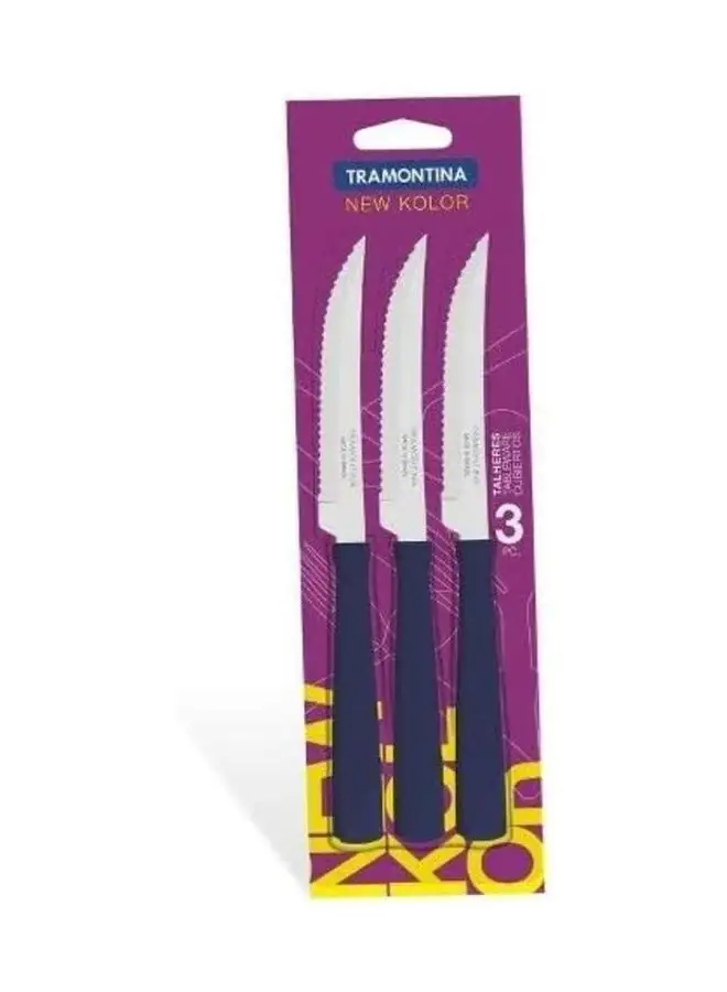 TRAMONTINA New Kolor Barbecue Knives Set With Stainless Steel Blades And 3-Piece Handles Blue