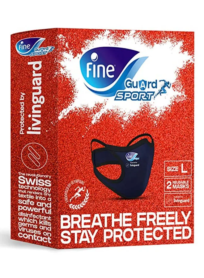 Fine Guard Face Mask Sports Large Pack of 2, Size Large Dark Blue