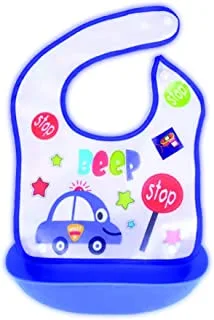 Mix&Max Baby Bib With Silicone Pocket Printed Car For Boys-Purple