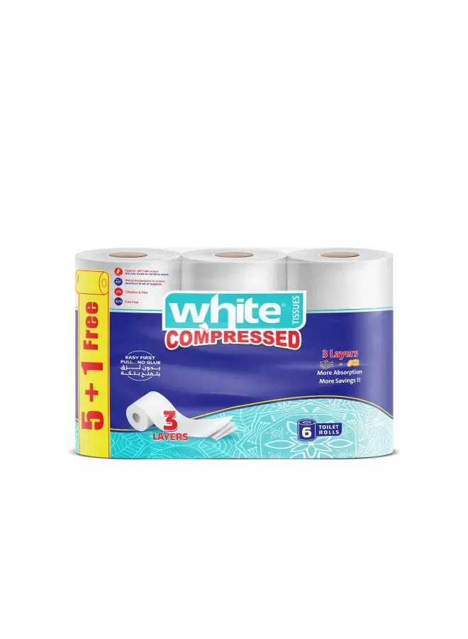 White 6-Piece Compressed Toilet Rolls