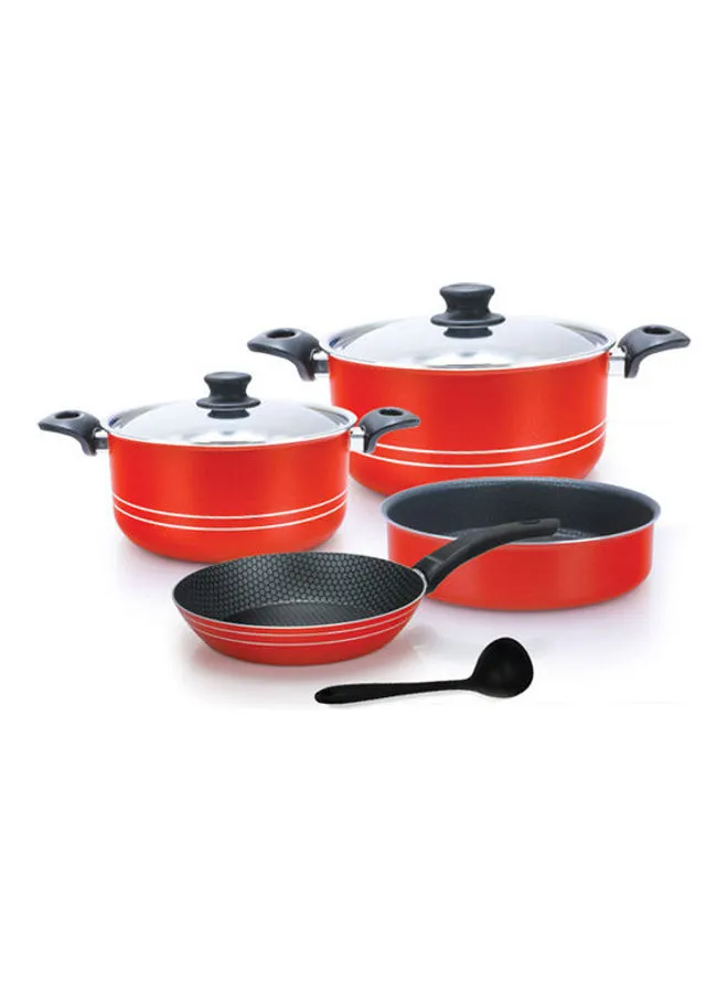 TRUEVAL Cooking Set 7 Pieces (Pot 18-24 Frying Pan 20 Oven Trays 24 - Distribution Piece) Red 18cm