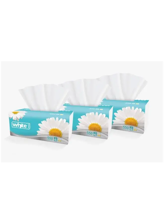 White Sterilized Facial Tissues - Pack of 3 - Large White 550 Tissues