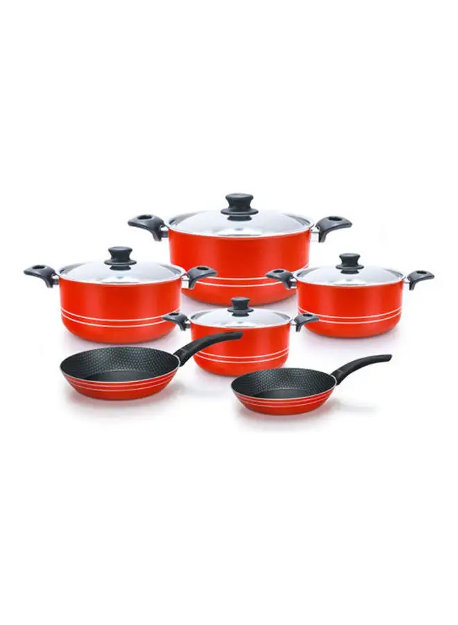 TRUEVAL Set 10 Pcs (Pot, Frying Pan) Red Pot 16-18-20-26 - Frying Pan 20-24cm