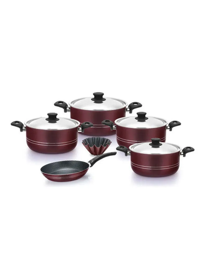 TRUEVAL Kitchen Cookware Set 10 Pcs Dark Red 24cm