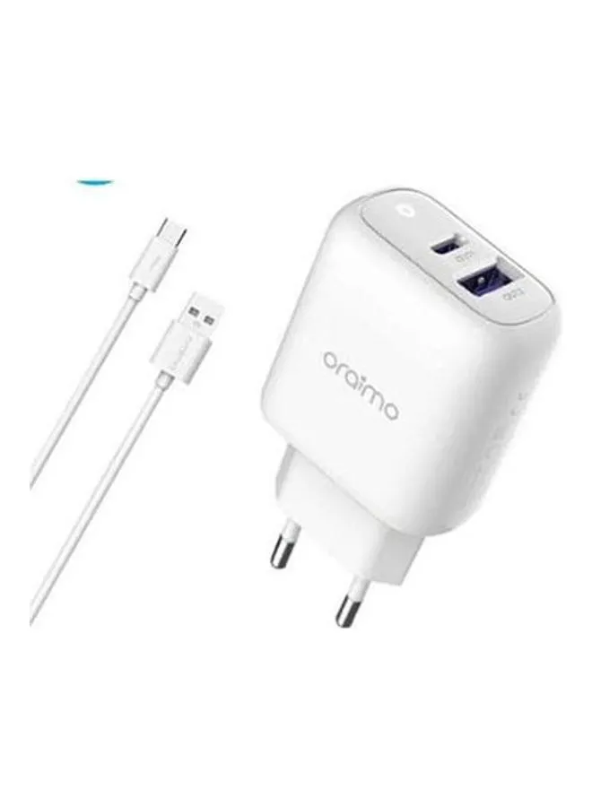 Oraimo Power Cube 2Pro 22.5W With 5A Ultra-Fast Type-C Data Cable White 