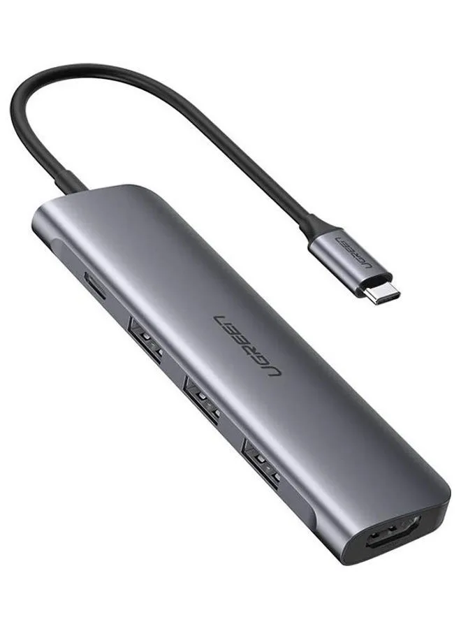 يوجرين USB Type C إلى HDMI + USB 3.0 * 3 + PD محول طاقة رمادي