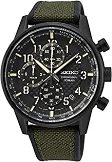 Seiko Watch for Men, Quartz Movement, Analog Display, Green Polyurethane Strap-SSB373P1