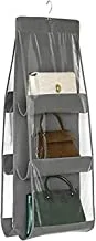 Wonshree hanging handbag purse organizer for closet wardrobe purse clutch tote bag collection storage holder with 6 clear easy access pockets over the door organizer,space saving organizers, grey