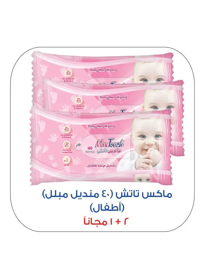 Max Touch Baby Wet Wipes- 40  Pack Of3