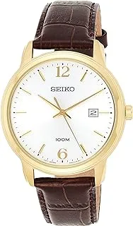 Seiko Watch for Men, Quartz Movement, Analog Display, Brown Leather Strap-SUR266P1