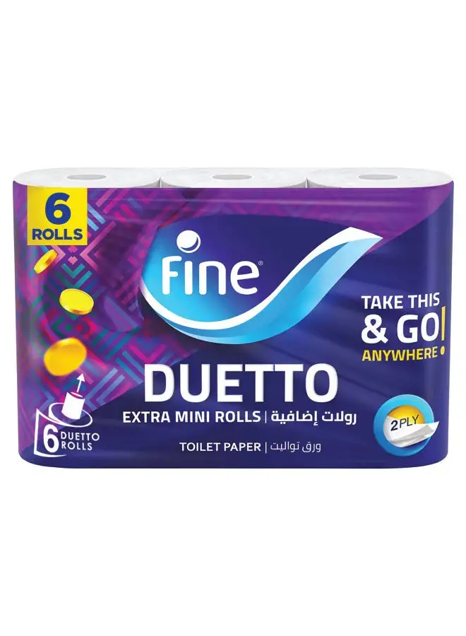 Fine Duetto - 2 Ply Toilet Tissue Paper - 6 Rolls