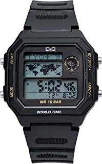 Q&Q Watch for Men, Quartz Movement, Digital Display, Black Resin Strap-M196J002Y