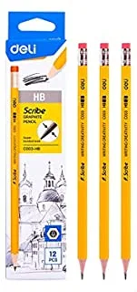 Deli c003-hb scribe graphite pencil pack of 12 pencils - yellow