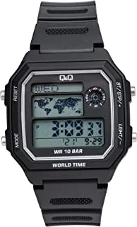 Q&Q Watch for Men, Quartz Movement, Digital Display, Black Resin Strap-M196J001Y