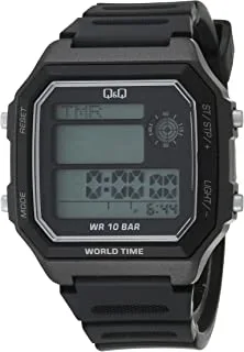 Q&Q Watch for Men, Quartz Movement, Digital Display, Black Resin Strap-M196J005Y