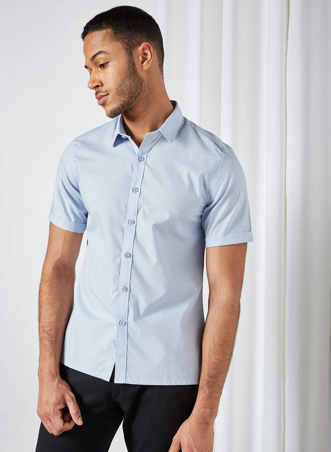 STATE 8 Basic Short Sleeve Shirt أزرق