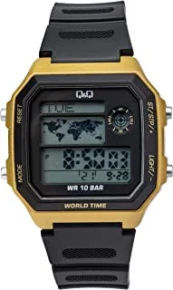 Q&Q Watch for Men, Quartz Movement, Digital Display, Black Resin Strap-M196J004Y