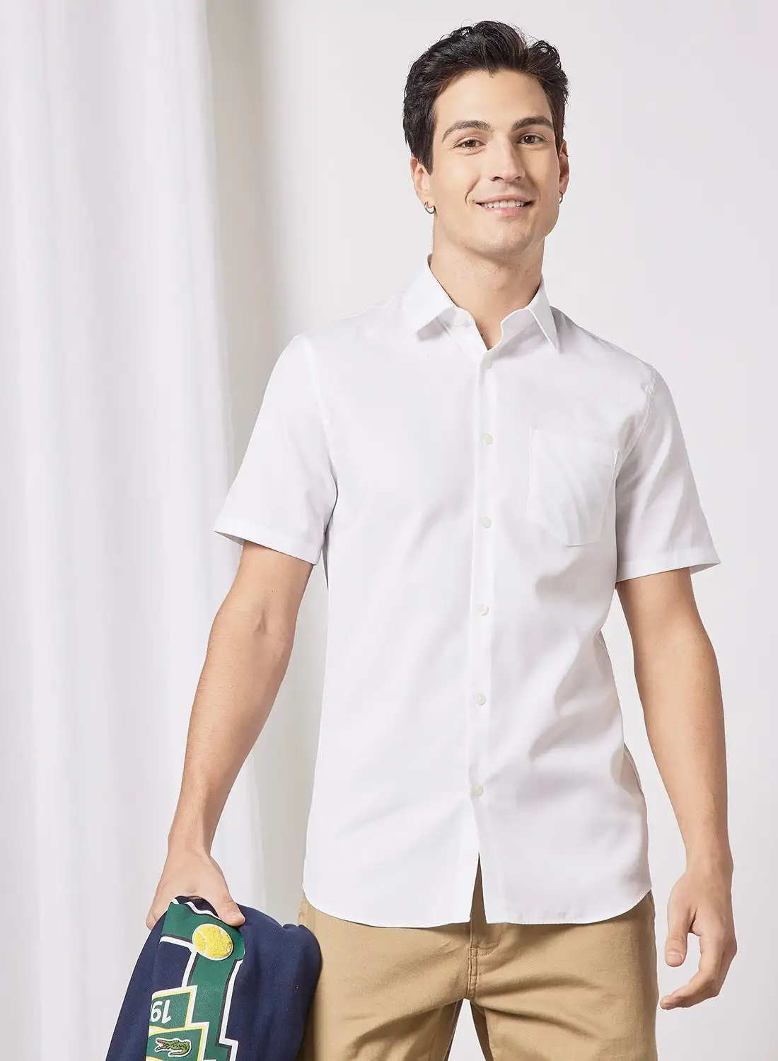 LACOSTE Pique Cotton Poplin Shirt White