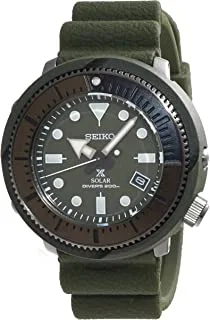 Seiko Diver Watch for Men, Quartz Movement, Analog Display, Green Rubber Strap-SNE535P1