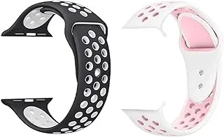 Strap watch silicon openwork 2 pieces for apple watch siza 38/40 white/bink and black/white