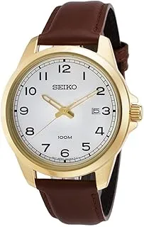 Seiko Watch for Men, Quartz Movement, Analog Display, Brown Leather Strap-SUR160P1