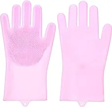 Silicon Pair Of Gloves with Wash Scrubber For Cleaning - Pink