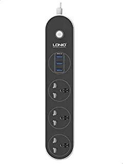 Ldnio SC3301 2in1 Power Strip 3 Sockets And 3 USB Ports High grade PC Material Quick Charge 3.1A Cord length 1.6 meters - White Black