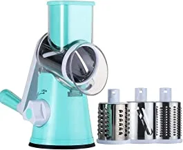 Ourokhome Rotary Cheese Grater Chopper - Vegetable Mandoline Slicer with 3 Interchangeable Ultra Sharp Cylinders Stainless Steel Bladesï¼ˆBlueï¼‰