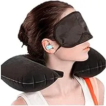 Travel Pillow, Inflatable Travel and Neck Pillow for Head and Neck, Washable Portable Air Travel Set with Ear Plugs, Eye Mask